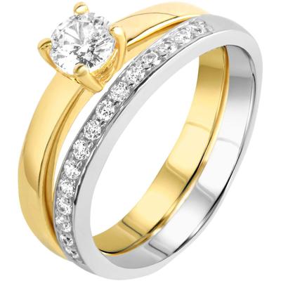Ring-Set FIRETTI "Multipack Schmuck Geschenk Silber 925 Fingerringe" Gr. 17, gold (silberfarben, gelbgoldfarben, kristallweiß), Fingerringe, Damen, 17, Silber 925 (Sterlingsilber), 2,5mm, mit Zirkonia (synth.)
