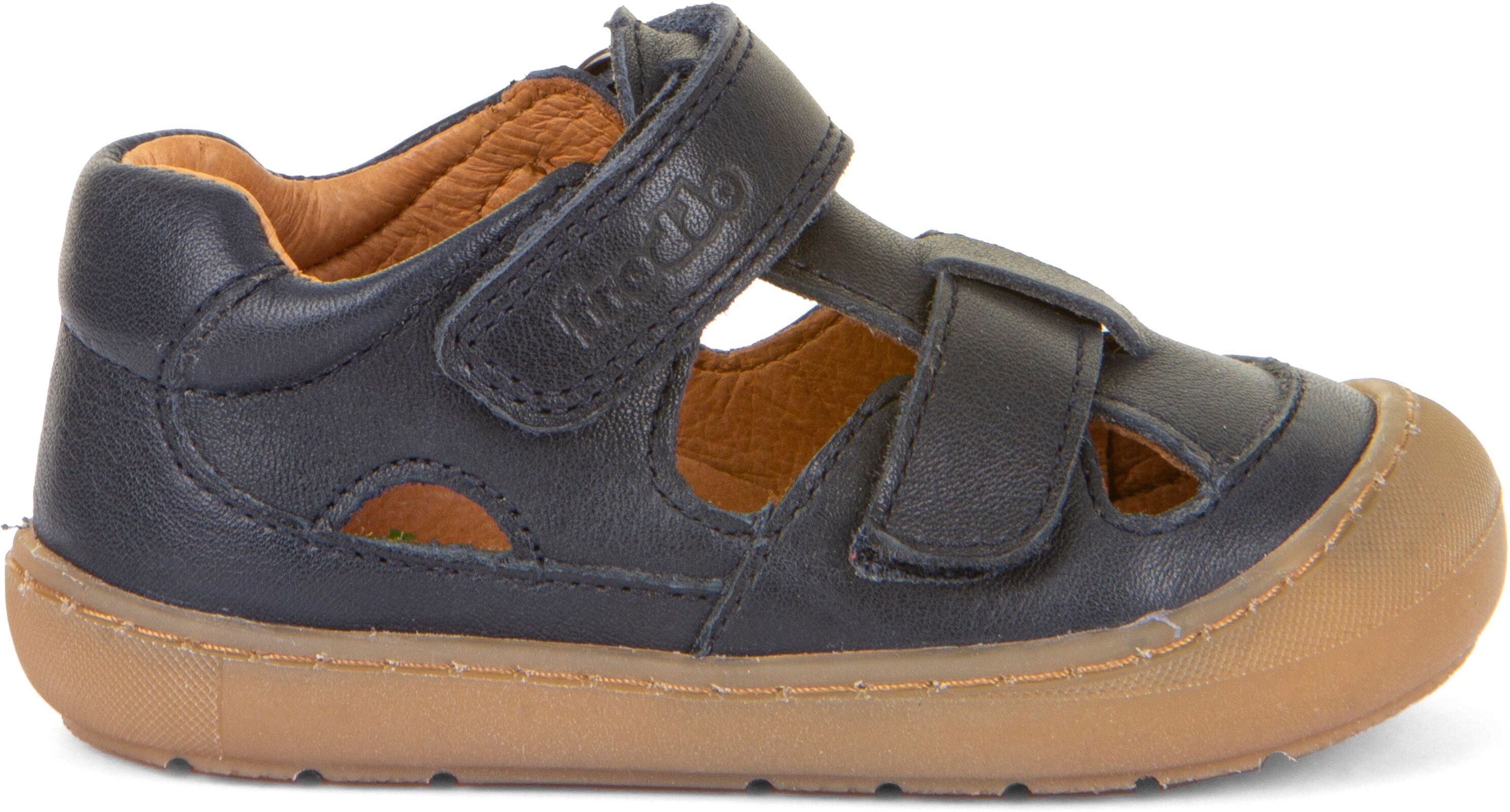 Sandale FRODDO "Ollie Sandal", Mädchen, Gr. 20, chromfrei gegerbt, blau (dunkelblau), Leder, unifarben, Schuhe Sandale, Babyschuh, Klettschuh, Lauflernschuh mit luftigen Löchern dunkelblau 20, chromfrei gegerbt