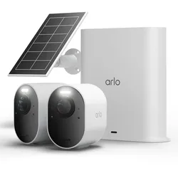 Arlo Ultra 3 Kamera Weiß 2er Set inkl. Smart Hub und Solarpanel 4K Auflösung, WLAN, Akku/Solarstrom, IP65 Wetterfest, 180° Blickwinkel
