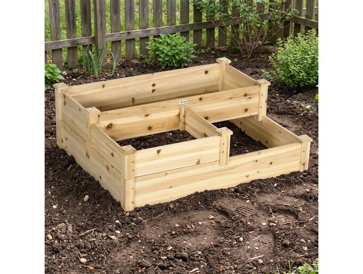 Outsunny Carré Potager Bois 3 Niveaux 108x88x36cm Extérieur