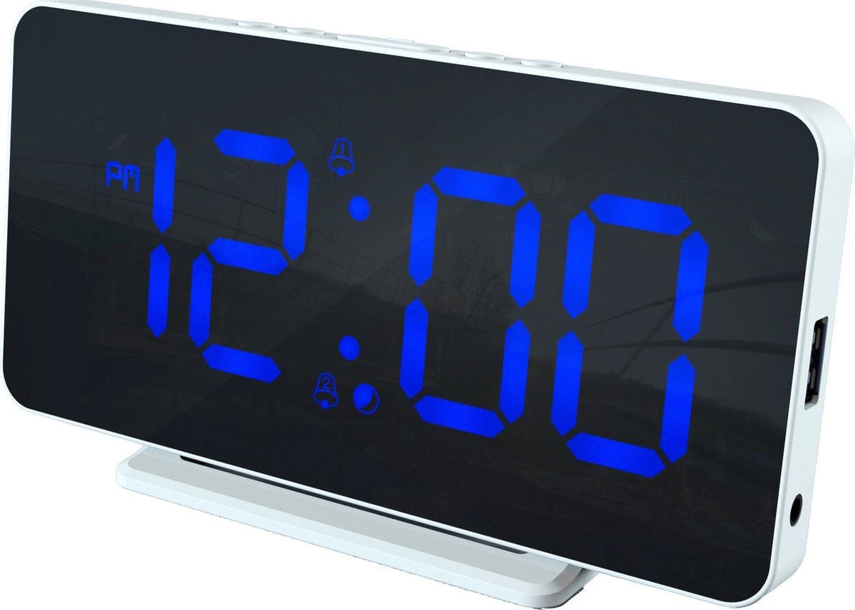 Caliber HCG021 Digitale Wekker met 2 Alarmtijden en Dimbaar Blauw Display - Wit