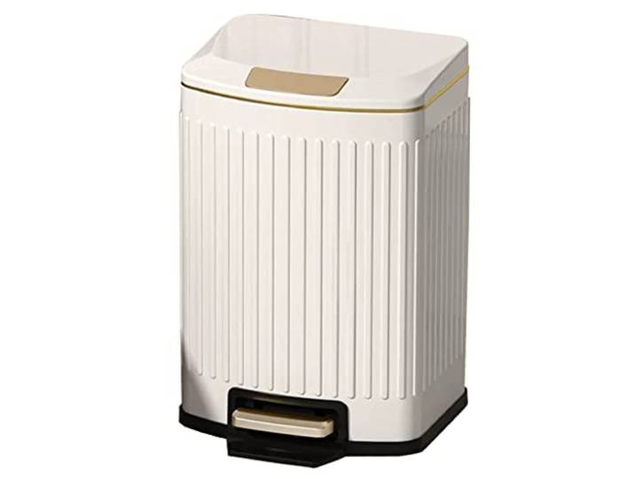 OIFAODAO Mülltonnen， Rechteckiger Edelstahl-Treteimer mit sanftem Verschluss Küche Bad(/White,13L)