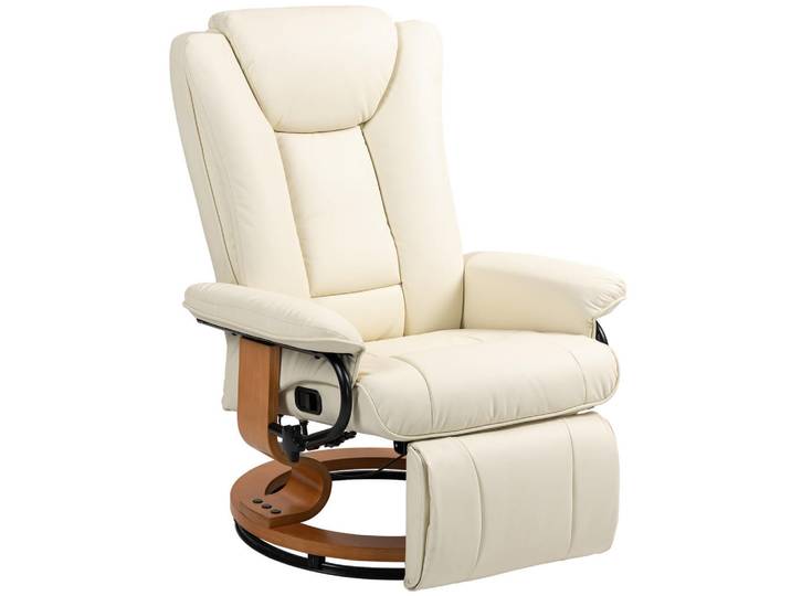 Homcom Relaxsessel Drehbar Fernsehsessel mit Liegefunktion, Fußstütze, Cremeweiß, Nachbildung, Füllung: Schaumstoff,Schaumstoff, einzeln stellbar, 88x103x78 cm, Wohnzimmer, Sessel, Relaxsessel
