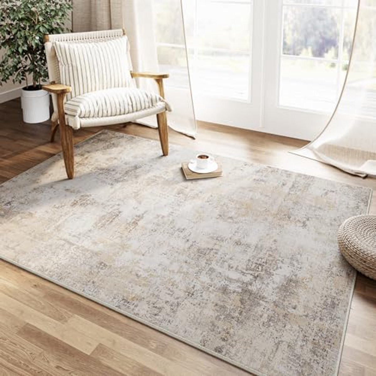 Modern Abstract Vloerkleed Beige Grijs Rechthoekig van Polyester