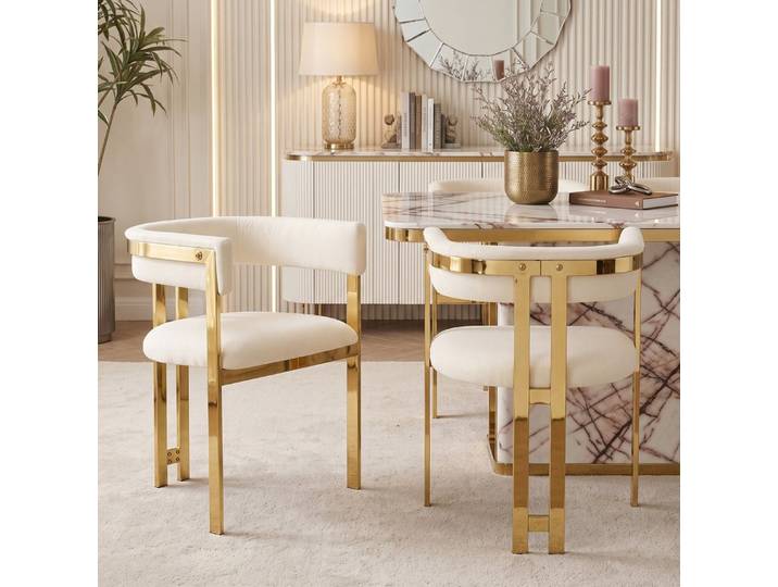 MODFU Esszimmerstuhl 2 elegante Stühle im modernen Chenille-Look (Beige+Gold, 61x50x76 cm, weiche Polsterung, 2 St), zeitloses Design, hoher Komfort