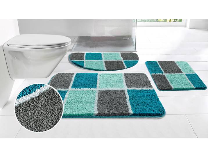 Badematte GOODPRODUCT Anna mit Kachelmuster, Badvorleger, Badezimmer Teppich, Duschvorleger Gr. 1, blau, H:20mm, Polyester, Badematten, Badematte, Badteppich, Hoch-Tief Effekt, Modern, Weich