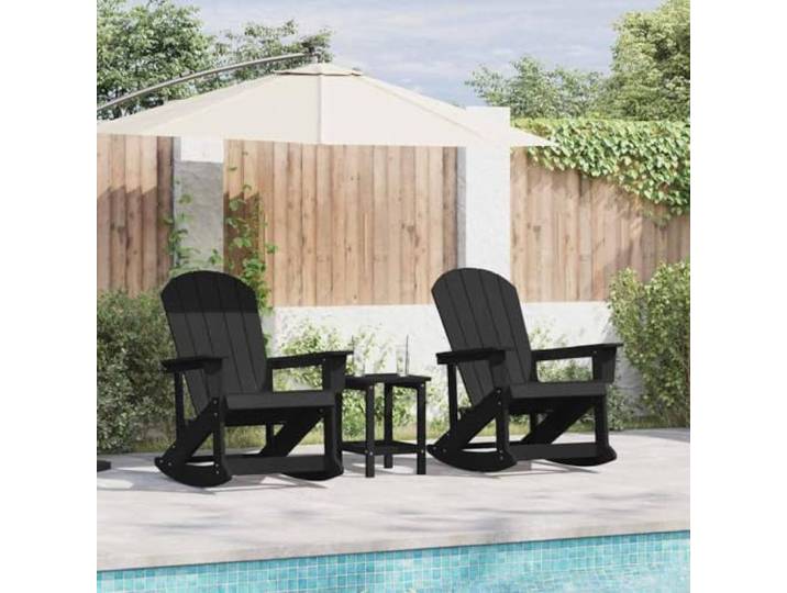 HDPE Klassische Garten Schaukelstuhl 2er Set 73.5 x 92 x 92 cm Schwarz Adirondack Schaukelstühle 2er Set Schwarz HDPE wetterfest Outdoor Garten Möbel mit Kissen Terrassen Sitzgruppe
