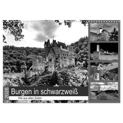 Burgen in schwarzweiß - Wie aus alten Zeiten (Wandkalender 2026 DIN A3 quer), CALVENDO Monatskalender