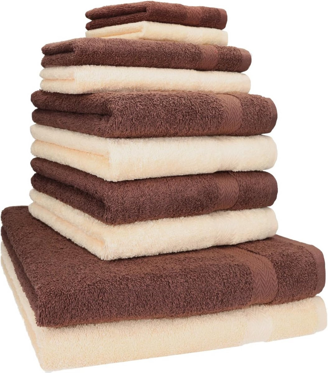 10-delige badtextiel set van 100% katoen in bruin beige