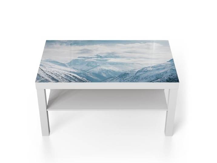 DEQORI Glastisch weiß groß 90x50 cm Motiv Alpenmajestät ausgefallener Beistelltisch aus Glas Hochglanz Couchtisch fürs Wohnzimmer moderner Couch Tisch mit Design