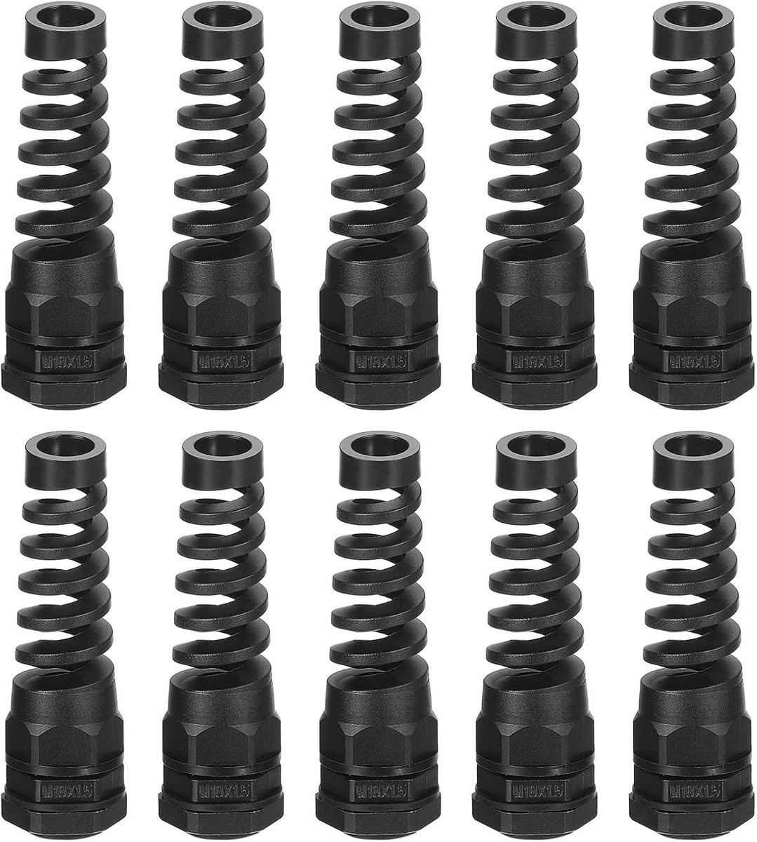 10 stuks Waterdichte Kabeldoorvoer M18 Nylon Spiraal Pigtail Set met Metalen Schroefdraad voor 5-10 mm Kabel, Zwart