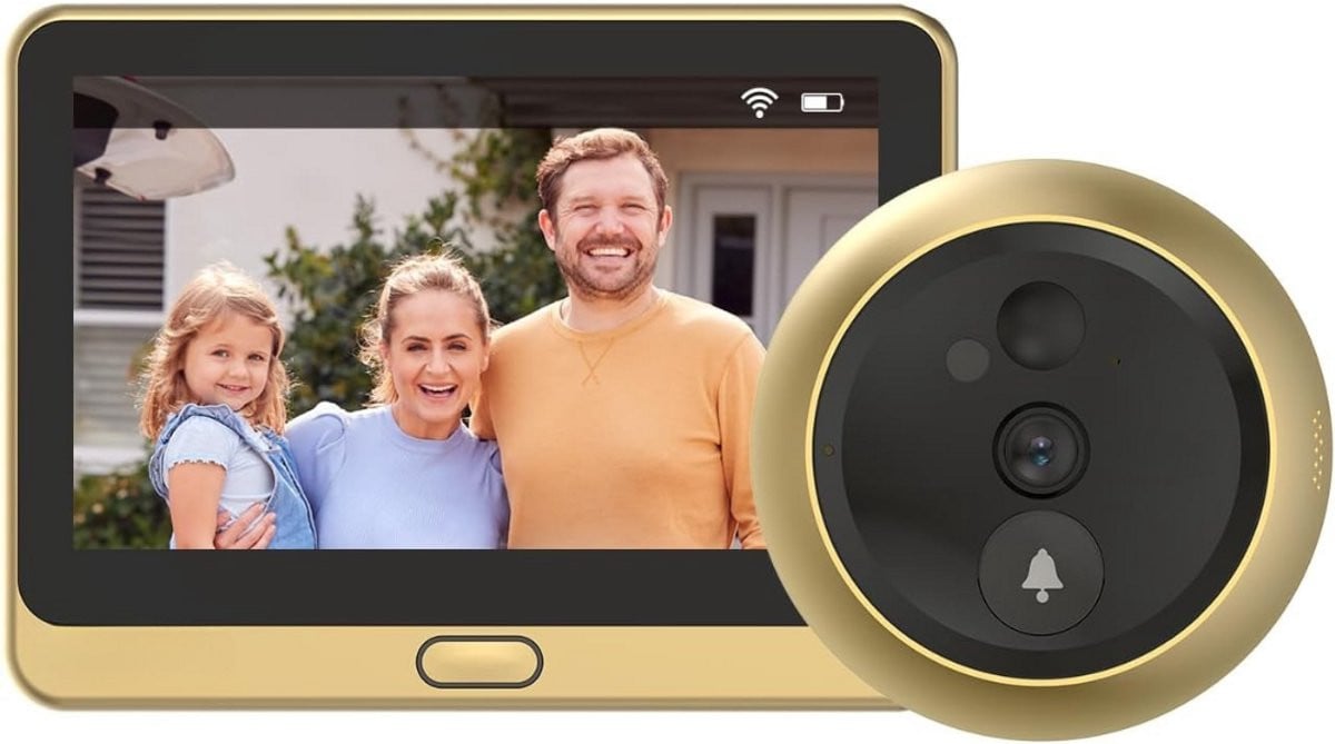 Draadloze video deurbel met camera en WiFi, goudkleurig