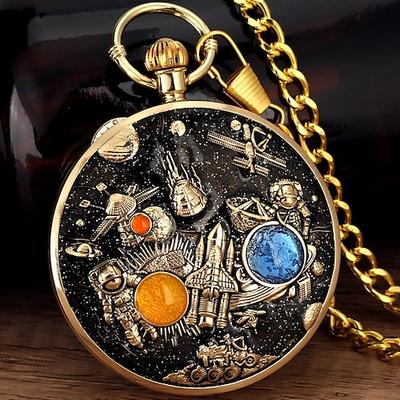 Space Series Musik Taschenuhr Männer mit Kette Retro Vintage Mode Uhr Frauen Musik Halskette Uhren Einzigartige Paare Sammlerstücke Geschenk