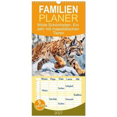 Familienplaner 2027 - Wilde Schönheiten. Ein Jahr mit majestätischen Tieren mit 5 Spalten (Wandkalender, 21 x 45 cm) CALVENDO