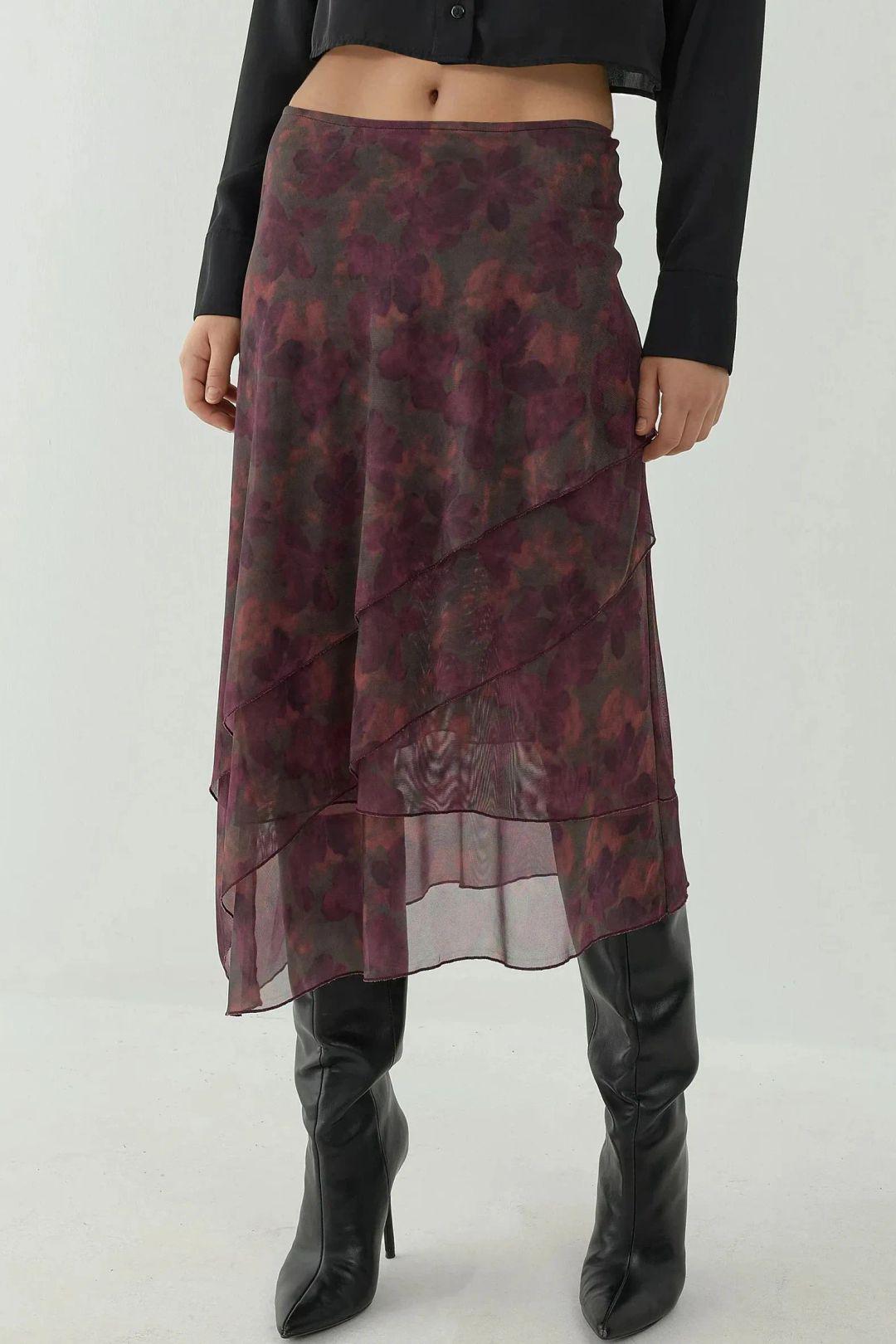 Hohe Taille Midi-Rock mit floralem Druck