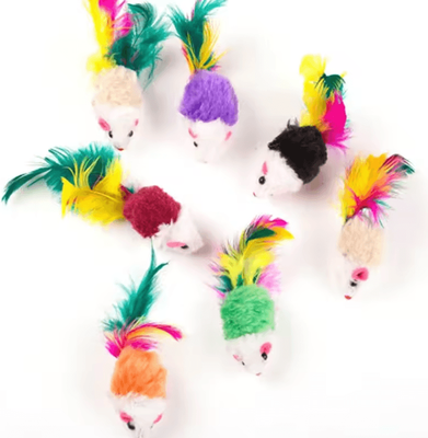 Inspire Curations FeatherChase Interactive Cat Toy Mouse With Colorful Feathers random 10pcs