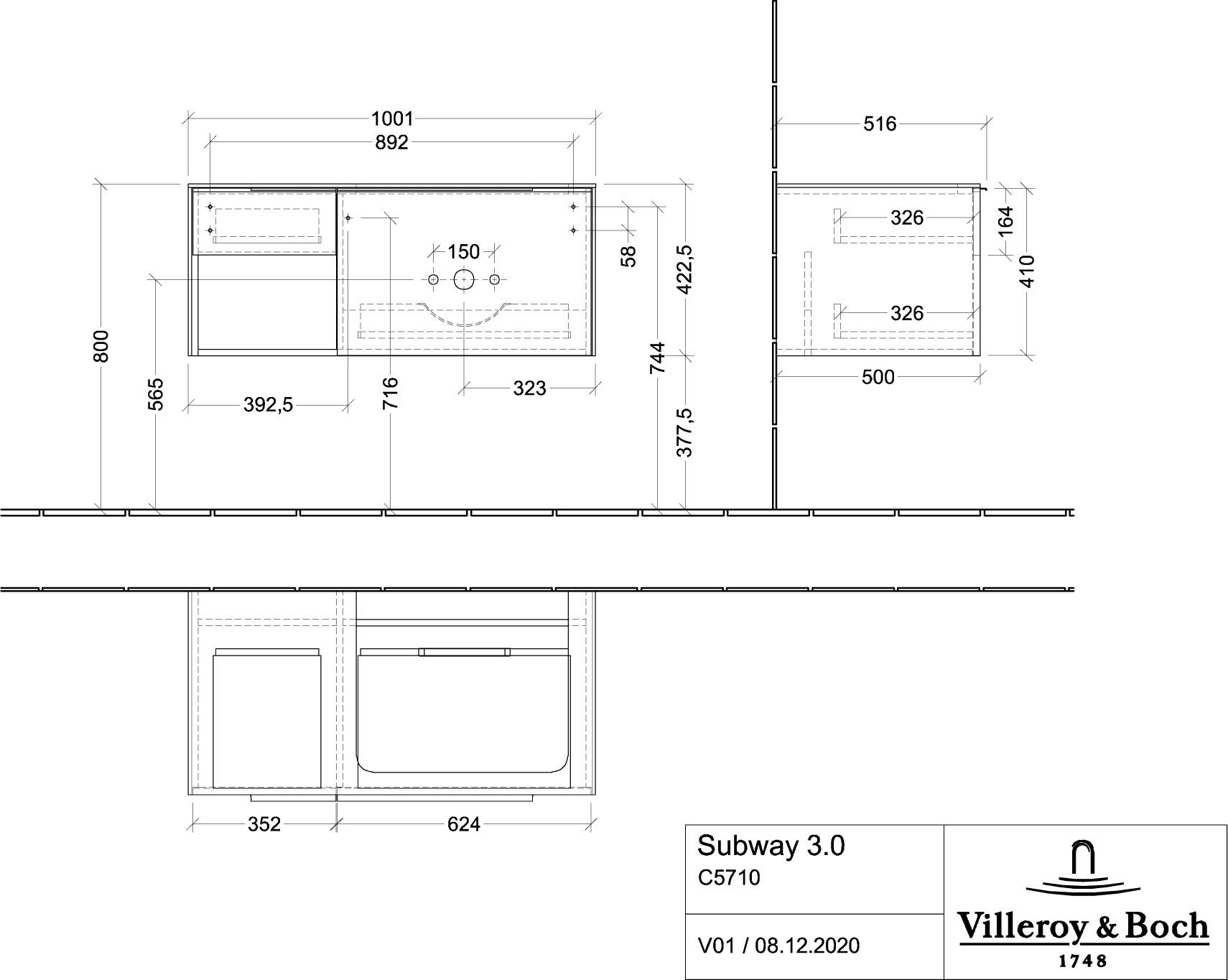 Villeroy & Boch C57101VE WTUS Subway 3.0 01 1001x423x500mm 2