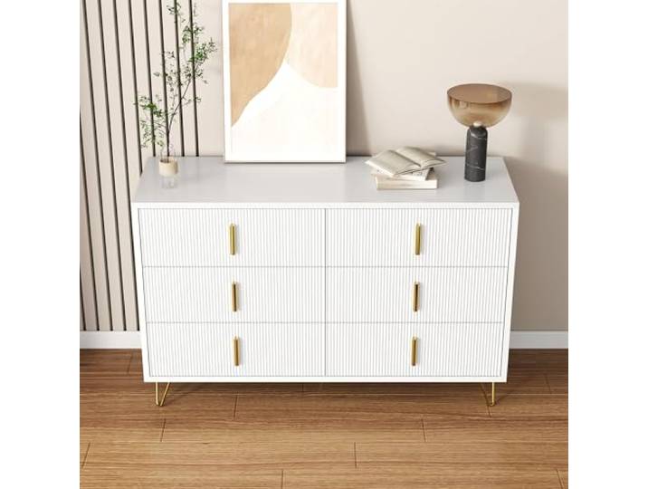 120x77x40cm,Elegantes Sideboard mit modernem Design, Kommode und viel Stauraum, goldene Griffe (Weiß)
