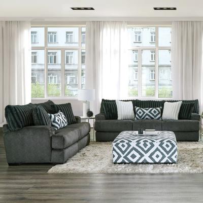 Furniture of America Peak Chenille 2-Piece USA Made Loveseat and Sofa Set with Accent Pillows