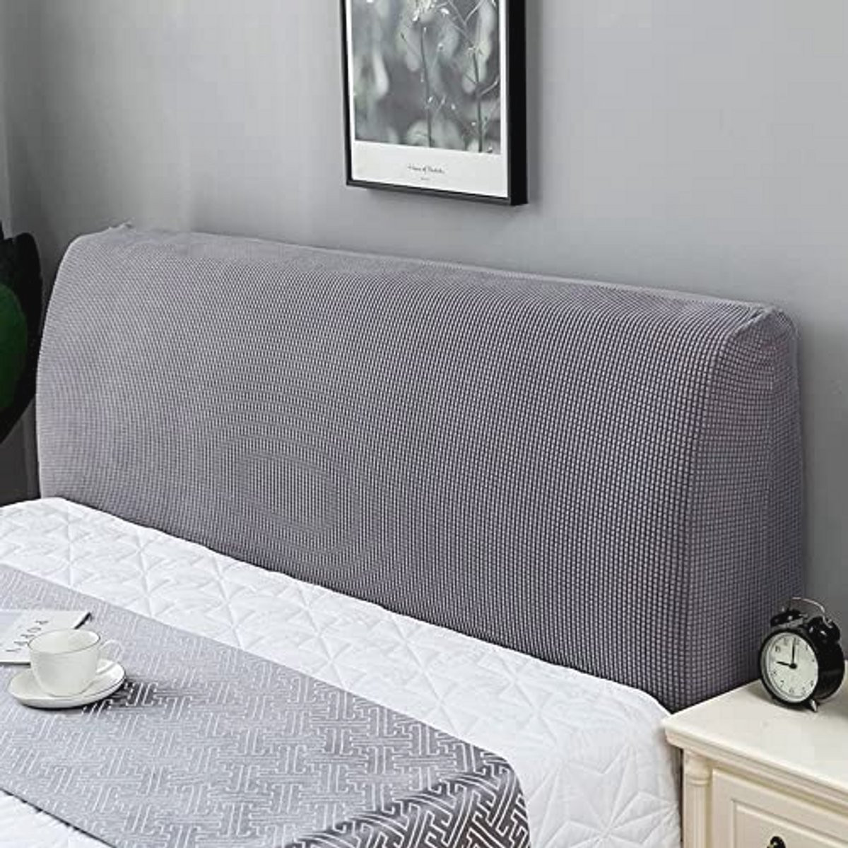 Rekbare Hoofdbordbescherming voor Bed, Stretch Hoofdbordhoes tot 200 cm - Donkergrijs