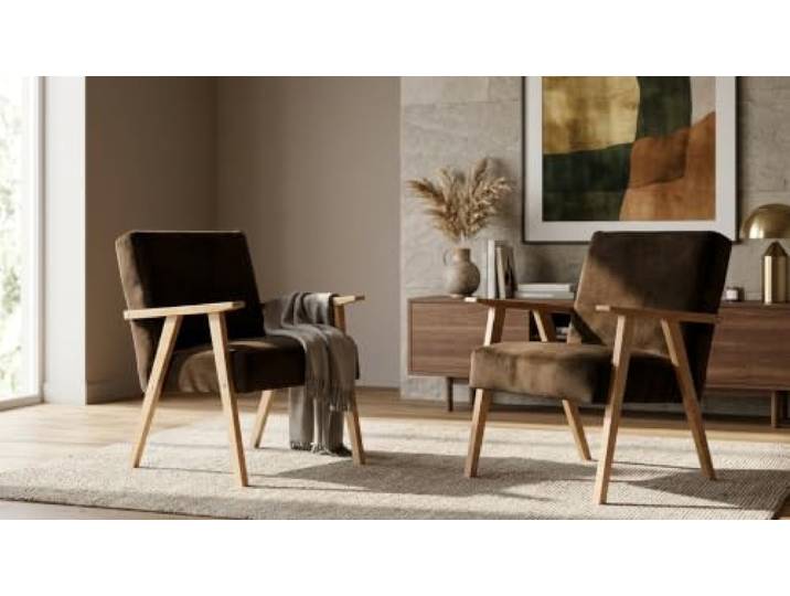 Family Meble 2er-Set Sessel Soler Royal Aura – 2 Retro-Sessel im Vintage-Stil mit Stoff-Bezug – Braun · 104