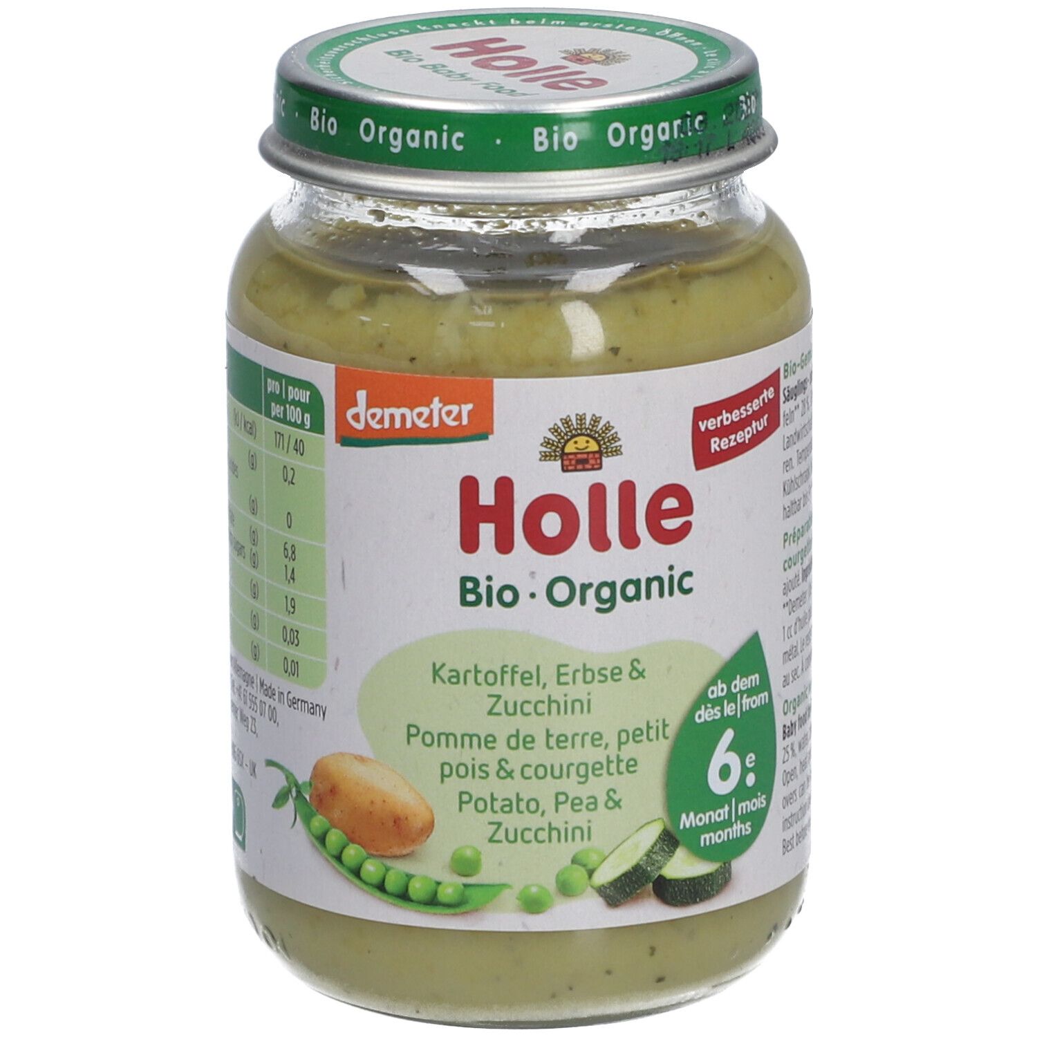 Holle Kartoffeln Erbsen und Zucchini Glas 190 g Bio Brei