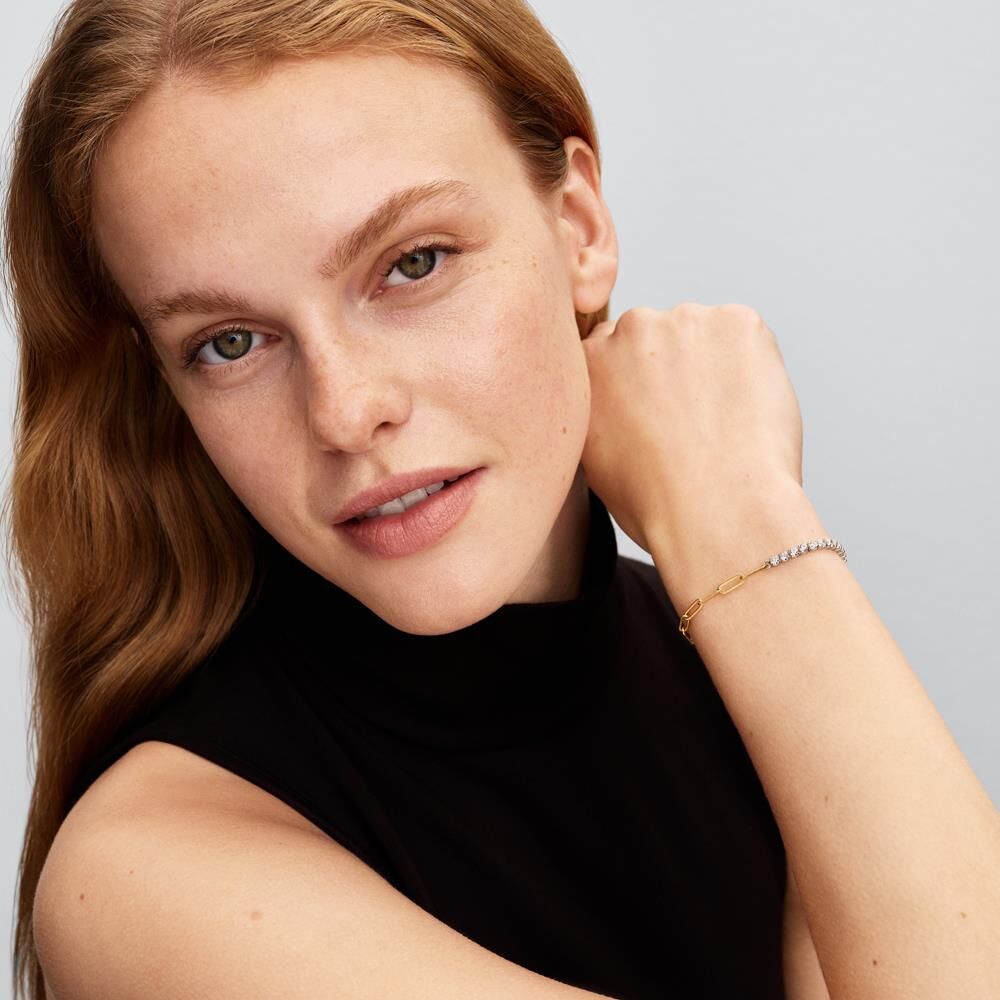 PANDORA Armband Link & Tennis mit Zirkonia, bicolor silber-gold