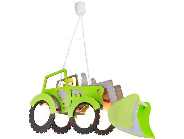 Kinderhängeleuchte Traktor, Grün, Silberfarben, Holz, 20x60 cm, höhenverstellbar, Lampen & Leuchten, Innenbeleuchtung, Kinderzimmerlampen, Kinderhängeleuchten