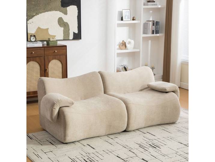 Canapé 2 places compressé modulable AESVAR en chenille Light Khaki sans montage