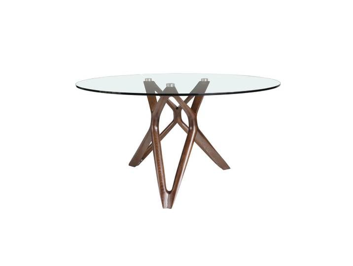 Angel Cerda Runder Esstisch aus Sicherheitsglas und Walnussholz, Walnussfarben, Transparent, Holzwerkstoff, Echtholz,Nussbaum, Essen/Getränk, Rundform,Rund,Rund, 120x75x120 cm, Esszimmer, Esstische