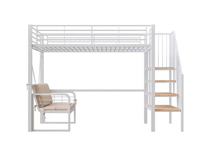 Lit Superposé/Mezzanine 90x200cm Blanc Cadre Métallique Robuste Avec Canapé Rembourré Amovible Convient Enfants/Ados/Adultes