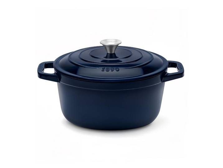 La Fonderie 1890 Schmortopf Alma22 Marineblau, Runder Schmortopf aus emailliertem, Gusseisen 22 cm, Fassungsvermögen 3,3 L, Schwarz, Metall, 27.9x15.8x31.6 cm, Kochgeschirr, Töpfe, Schmortöpfe