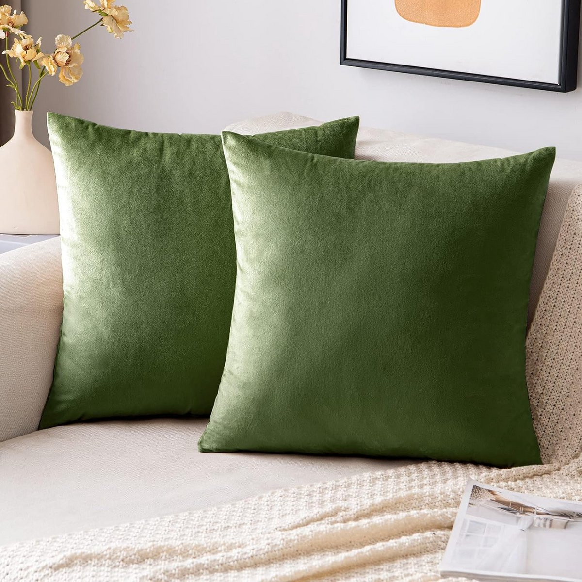 Set van 2 Matcha Groene Fluwelen Sierkussenshoezen 45x45 cm