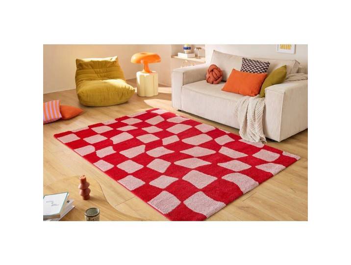 Tapis vintage année 70 à motif graphique - NAZAR RUGS - GROOVY - Rouge - 80x150 cm