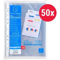 Exacompta Klarsichthüllen  DIN A4 Glatt Transparent 60 Mikron PP (Polypropylen) Öffnung oben 5250E 50 Stück