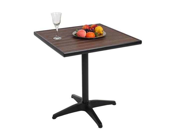 Gartentisch HWC-J95, Balkontisch Bistrotisch, Gastronomie Outdoor-Beschichtung Aluminium Holzoptik Schwarz, dunkelbraun