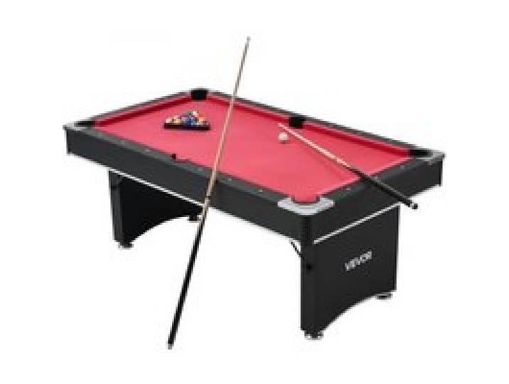 VEVOR Table de billard 1835 mm, kit de billard portable, pieds réglables, ensemble d'accessoires complets avec boule, queue, support, craie et pinceau, pour domicile, club, noir avec tissu rouge