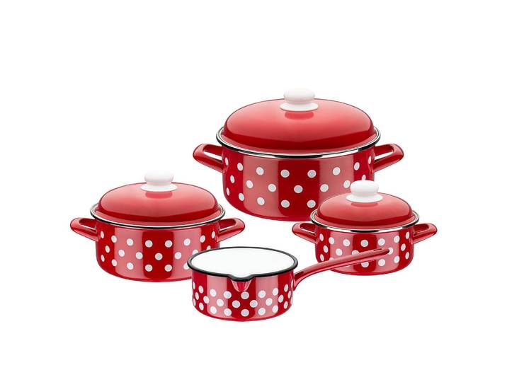 Topfset Pünktchen 7-teilig 35 x 29 x 34cm Rot/Weiß