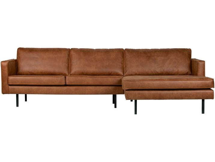 Ecksofa WOOOD Rodeo Recycling-Lederfaser-Verbundstoff, H 85 x B 300 x T 155/86 cm , braun (cognac), B:300cm H:85cm T:155cm, Sofas, Ecksofa, Tragkraft 250 kg, Gute Verschleissfestigkeit, pfleigleicht, Metallbeine