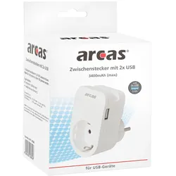 Arcas Zwischenstecker mit 2 USB und Handyablage 3.4A