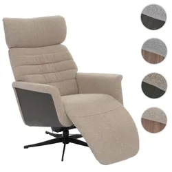 MCA Relaxsessel HWC-N56, Fernsehsessel Liegesessel Fußstütze drehbar Bouclé Stoff Holz ~ Stoff braun, Holz grau