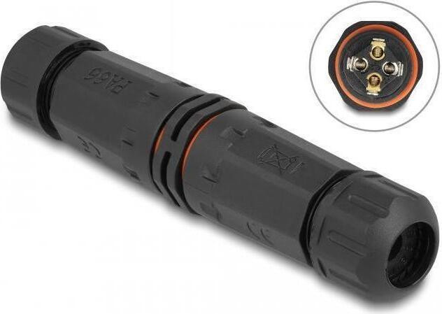 Delock kabelconnector voor buitengebruik, 4-polig, IP68 waterdicht, schroefbaar, zwart