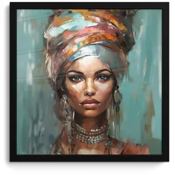 POSTER MIT RAHMEN Frau - Kunst - Schmuck - Porträt 40x40 cm