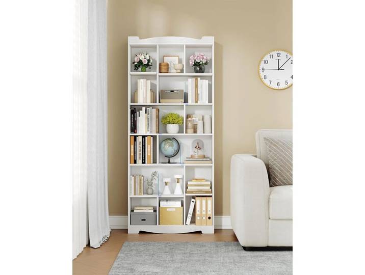 Bibliothèque étagère Rangement 6 Niveaux 2 Planches Réglables Bibliothèque Meuble de Rangement Soupport CD pour Bureau Blanc