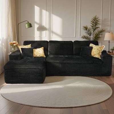 OVIOS Non Assembly Wide Ribbed Chaise Lounge Sofa