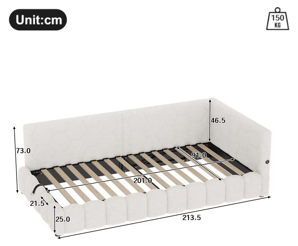 Umwandelbares Tagesbett - Schlafsofa mit Stauraum - 90 x 200 cm - Hydraulischer Hebemechanismus - Lattenrost - Samt - Weiß