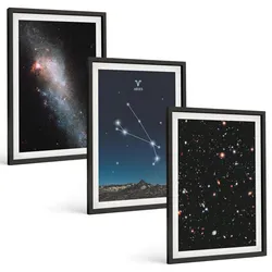 BILDER SET 3er Set - 40x60 cm Schwarzer Rahmen - Kosmische Landschaften von Galaxien