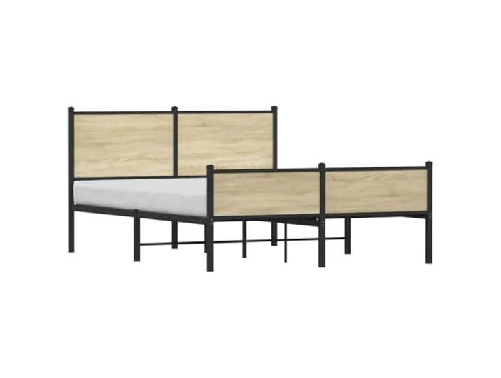 KTHLBRH Bettgestell aus Metall, Eiche Sonoma, 150 x 200 cm Bettgestell aus Stahl, Lattenrost inklusive, Stauraum unter dem Kopf- und Fußteil