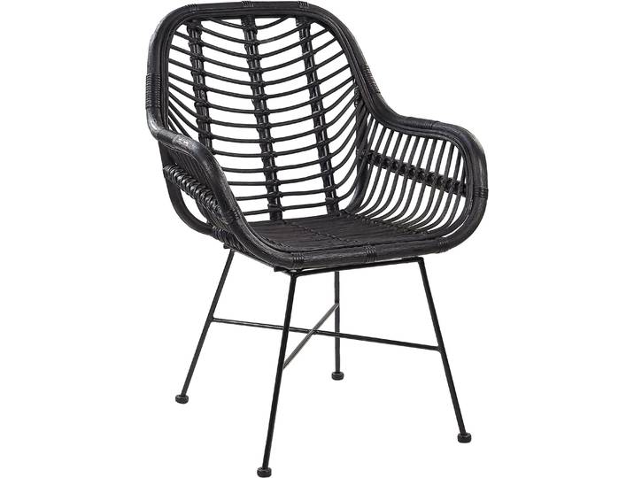 BELIANI Rattanstuhl Schwarz Rattan/Metall Perfekt für Garten Modern
