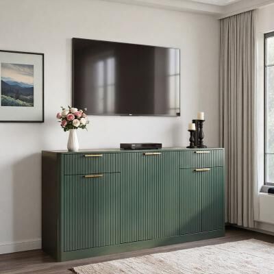 ZWYO HOSIMU "67"" Modern Large Fluted Buffet Sideboard with 6 Doors and 2 Storage Drawers for Entryway, Living Room"